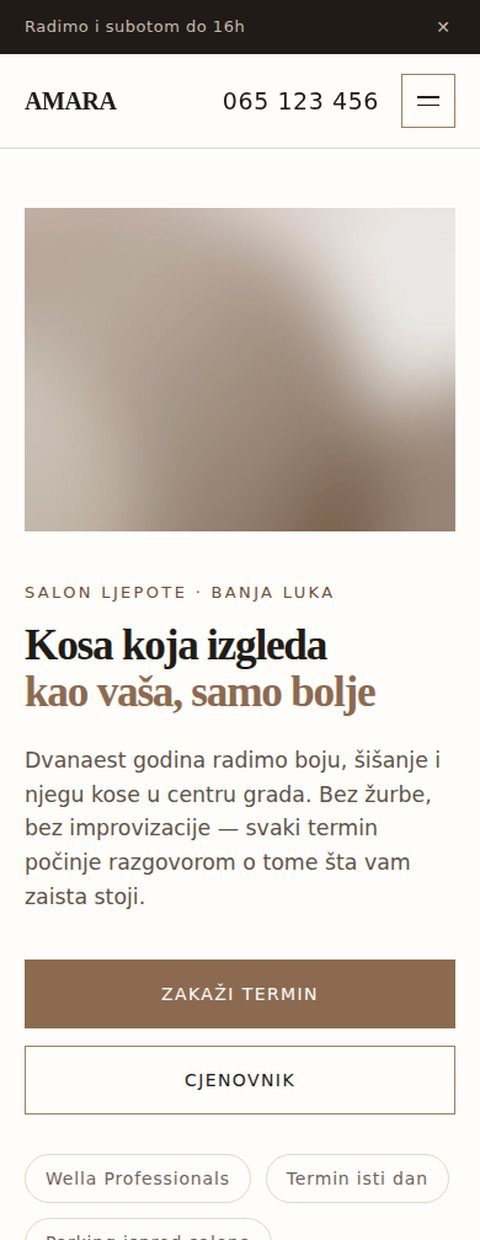 Prikaz sajta na telefonu