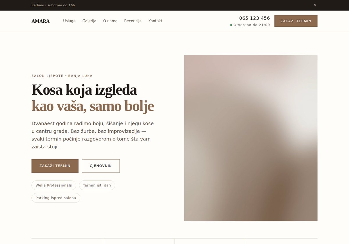 primjer sajta za frizerski salon — cjenovnik, galerija i zakazivanje