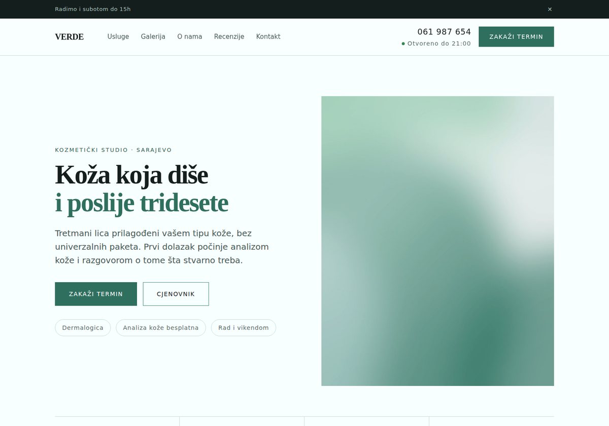primjer sajta za kozmetički studio — tretmani, cijene i kontakt forma